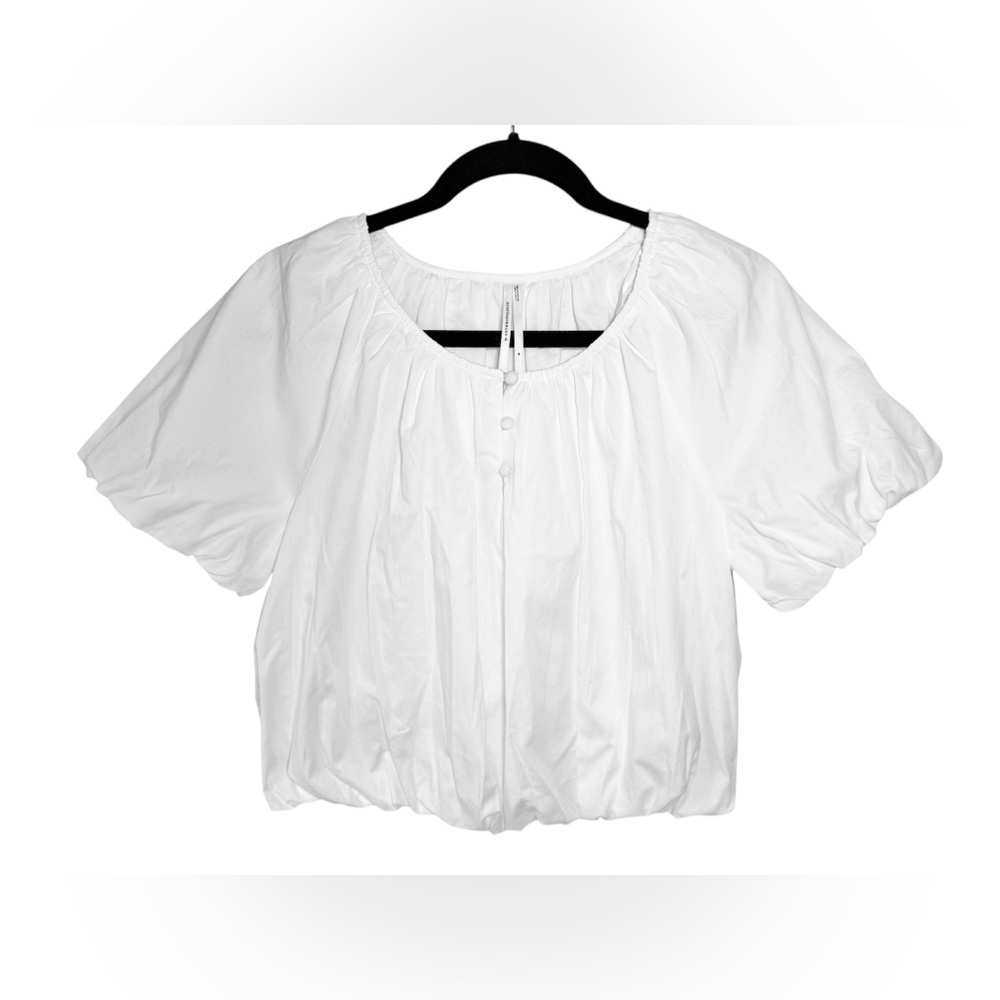 by Anthropologie Peasant Cropped White Blouse Top Puffed Sleeve Cottagecore NWOT